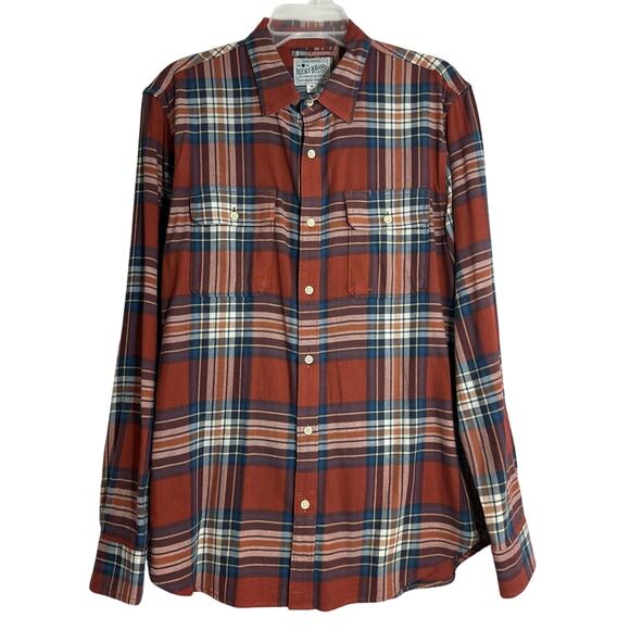 Lucky Brand Saturday Stretch Shirt Plaid Classic Fit Cotton Red Blue Medium - Picture 1 of 5